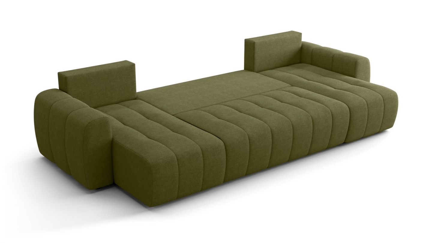 Canapé panoramique convertible 6 places en tissu chenille vert olive - Alba Canapé panoramique convertible 6 places en tissu chenille vert olive - Alba