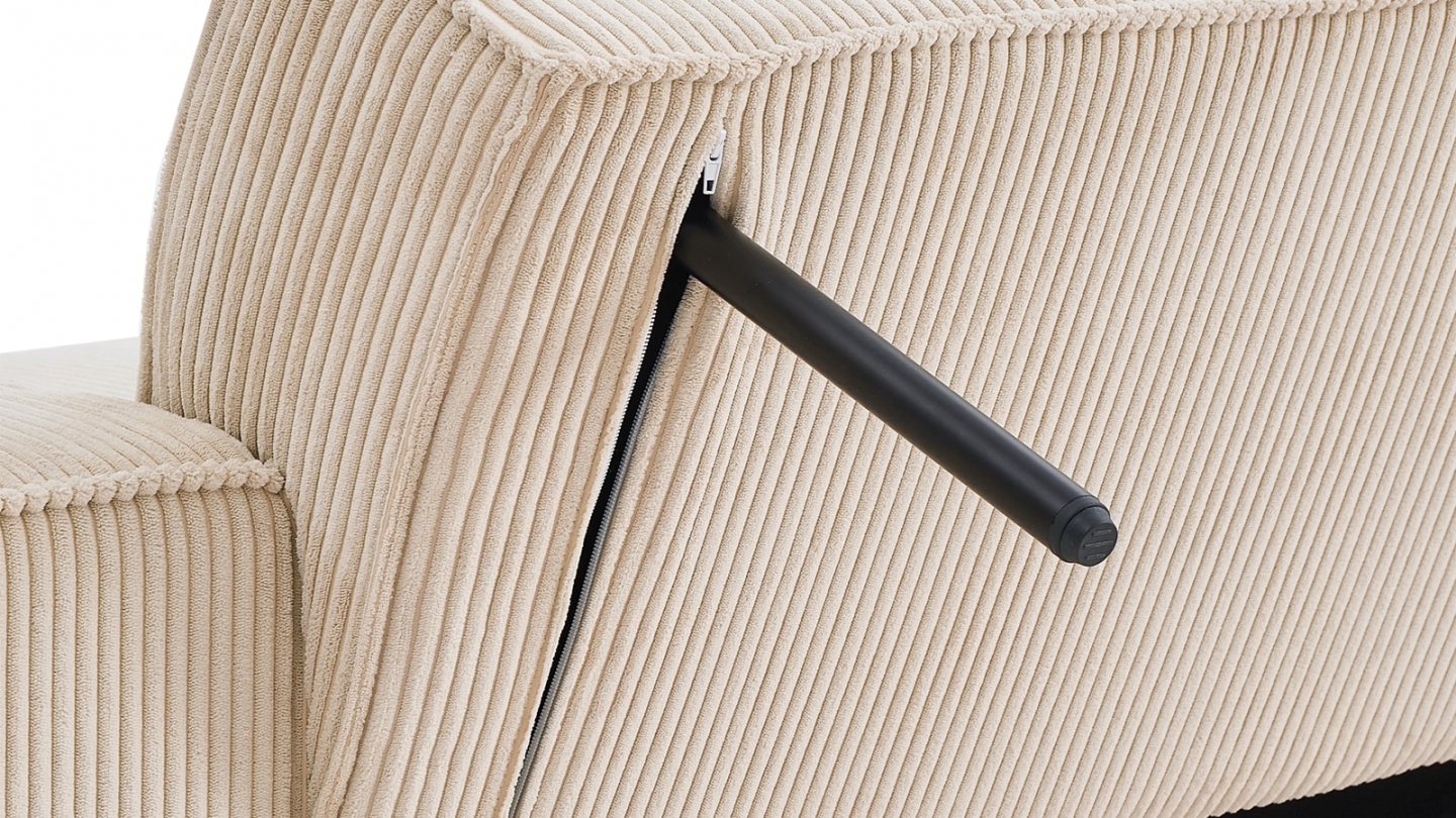 Canapé droit convertible 3 places en velours côtelé beige - Noma Canapé droit convertible 3 places en velours côtelé beige - Noma