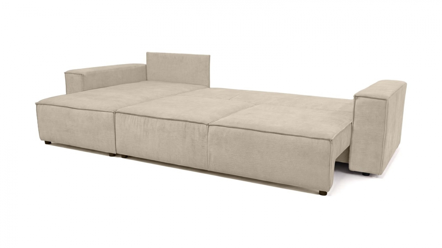 Canapé d'angle convertible réversible 5 places avec coffre de rangement en tissu chenille beige foncé - Harper Canapé d'angle convertible réversible 5 places avec coffre de rangement en tissu chenille beige foncé - Harper