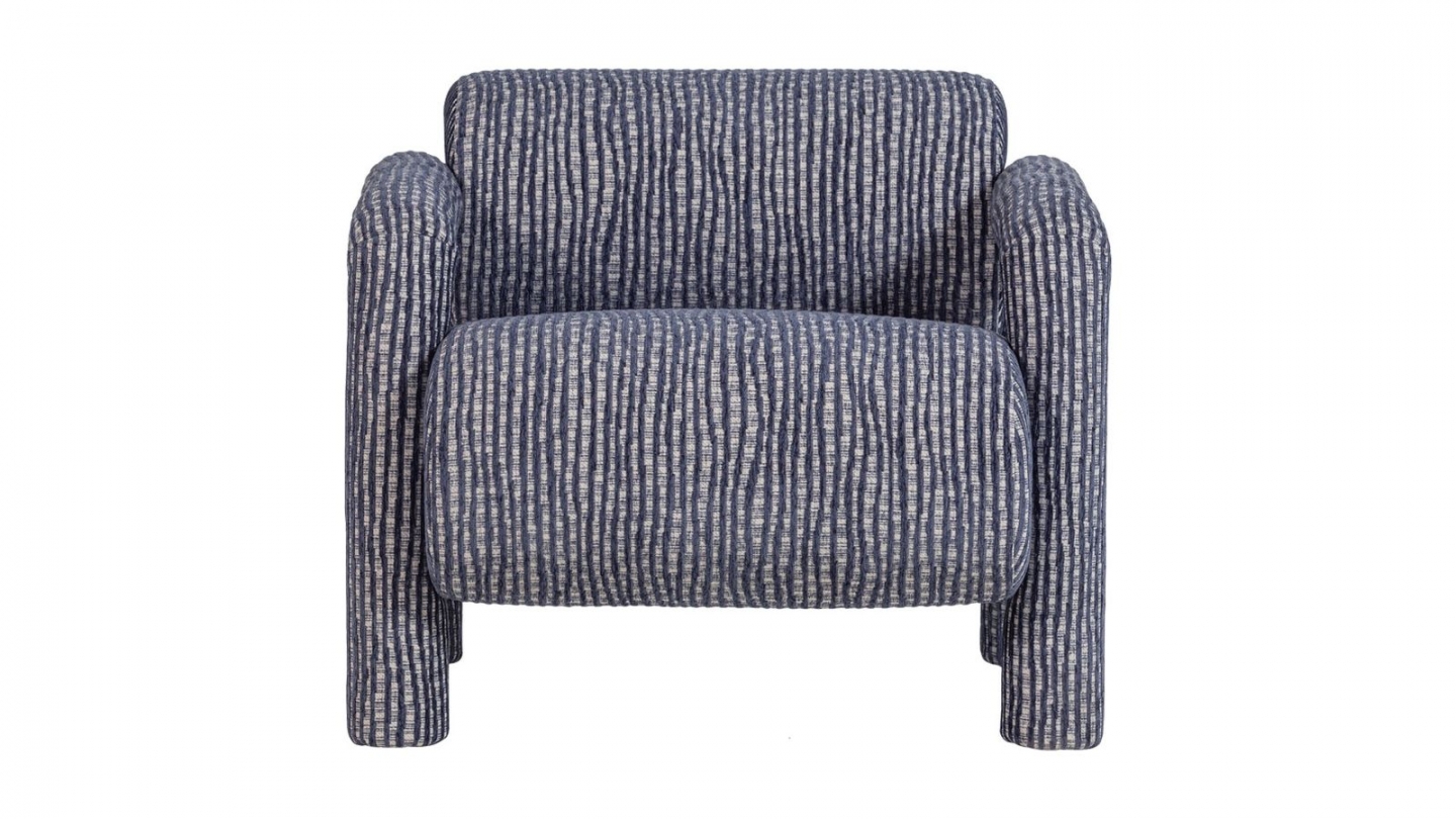 Fauteuil en tissu à motifs rayés gris/bleu - Lenny Fauteuil en tissu à motifs rayés gris/bleu - Lenny