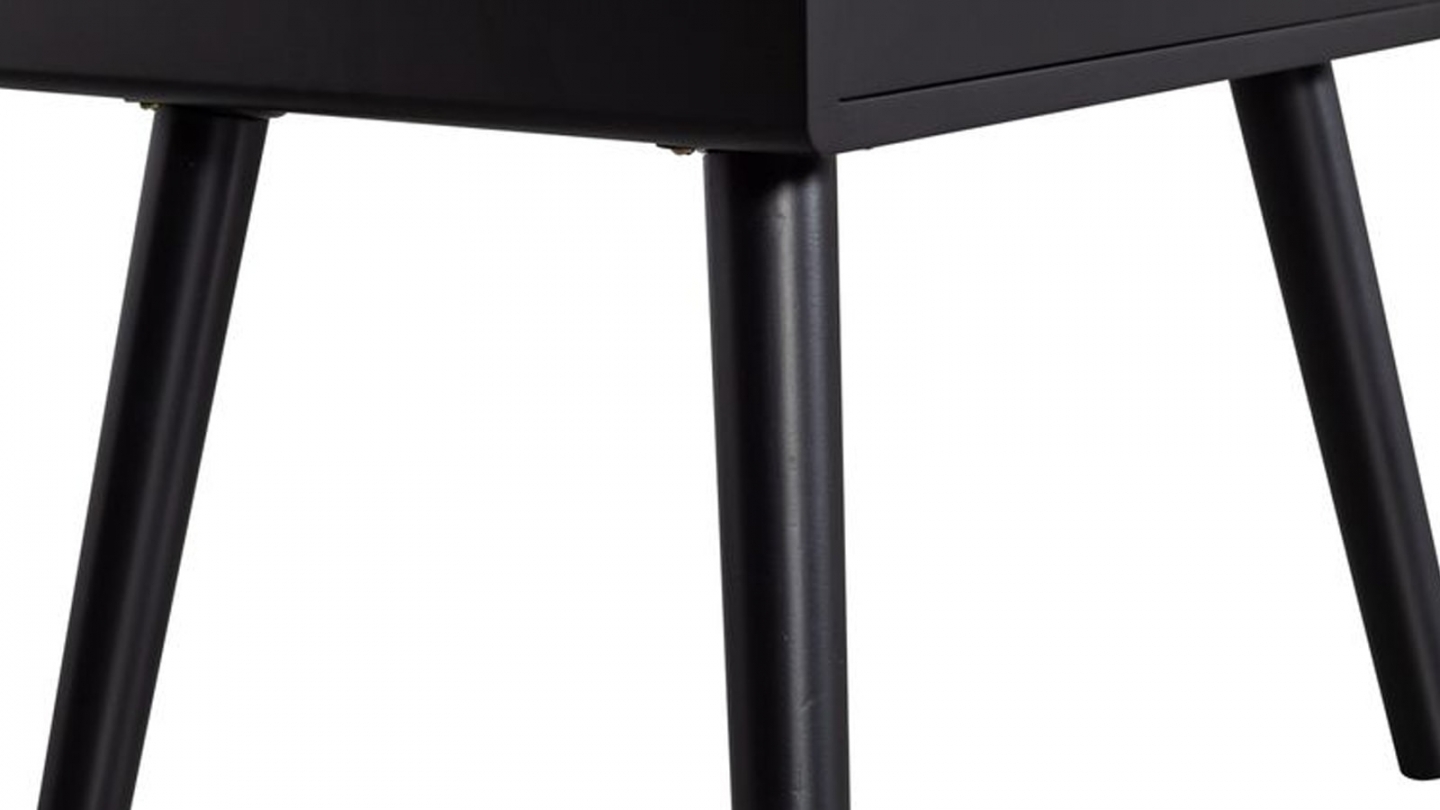 Table de chevet haut rétro 2 tiroirs 1 niche en bois laqué noir 36 cm - Ozzy Table de chevet haut rétro 2 tiroirs 1 niche en bois laqué noir 36 cm - Ozzy