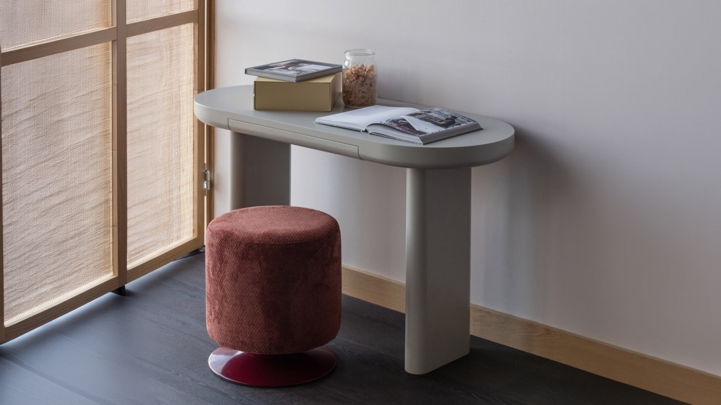 Bureau / Console ovale en métal gris poudré 120 cm - Mael Bureau / Console ovale en métal gris poudré 120 cm - Mael