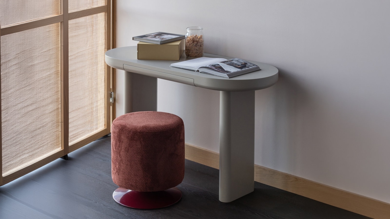 Bureau / Console ovale en métal gris poudré 120 cm - Mael