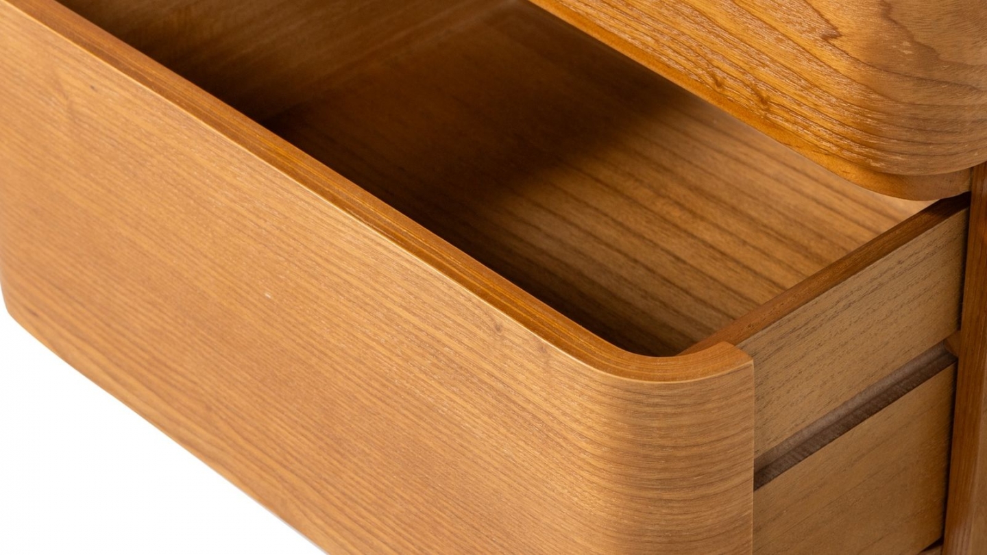 Table de chevet à angles arrondis 2 tiroirs en bois 40 cm - Fejo Table de chevet à angles arrondis 2 tiroirs en bois 40 cm - Fejo