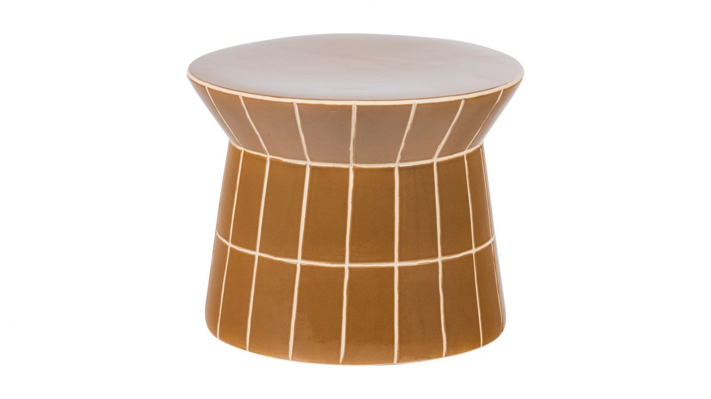 Table d'appoint décorative ronde en céramique effet carrelage jaune miel Ø38 cm - Plu Table d'appoint décorative ronde en céramique effet carrelage jaune miel Ø38 cm - Plu