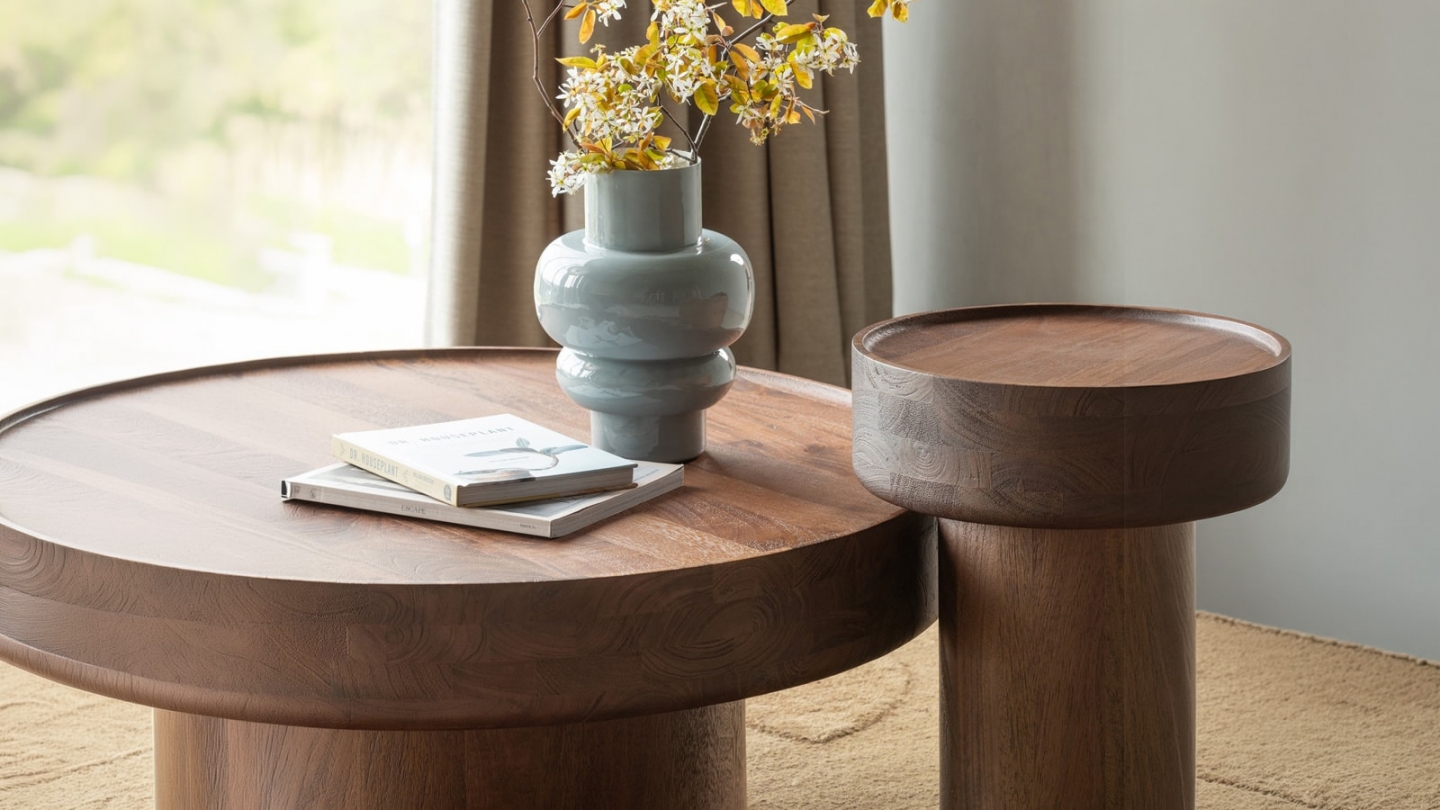 Table basse ronde bois de manguier massif brun Ø90 cm - Dara Table basse ronde bois de manguier massif brun Ø90 cm - Dara