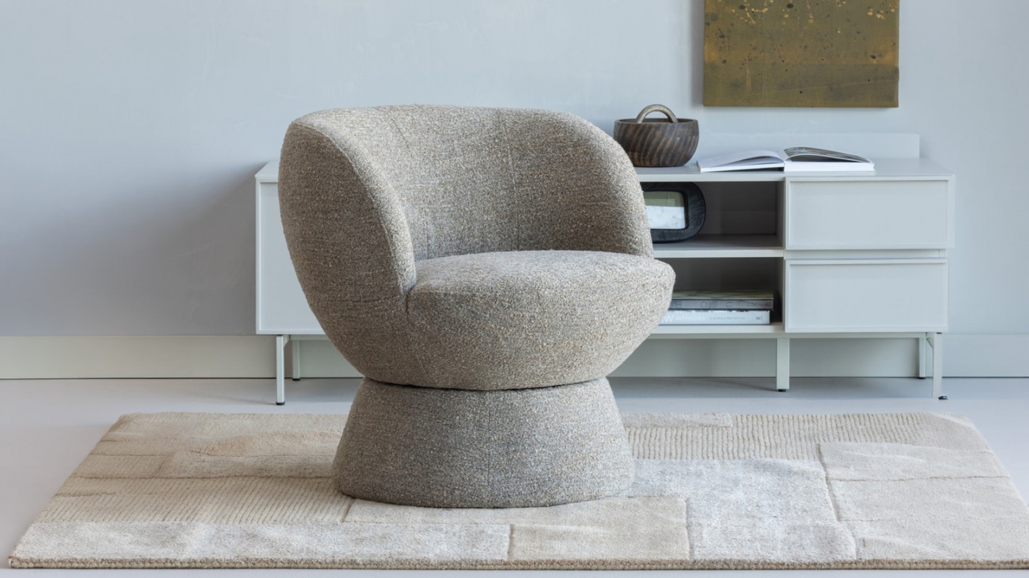 Fauteuil pivotant en tissu bouclé brun - Shuffle Fauteuil pivotant en tissu bouclé brun - Shuffle