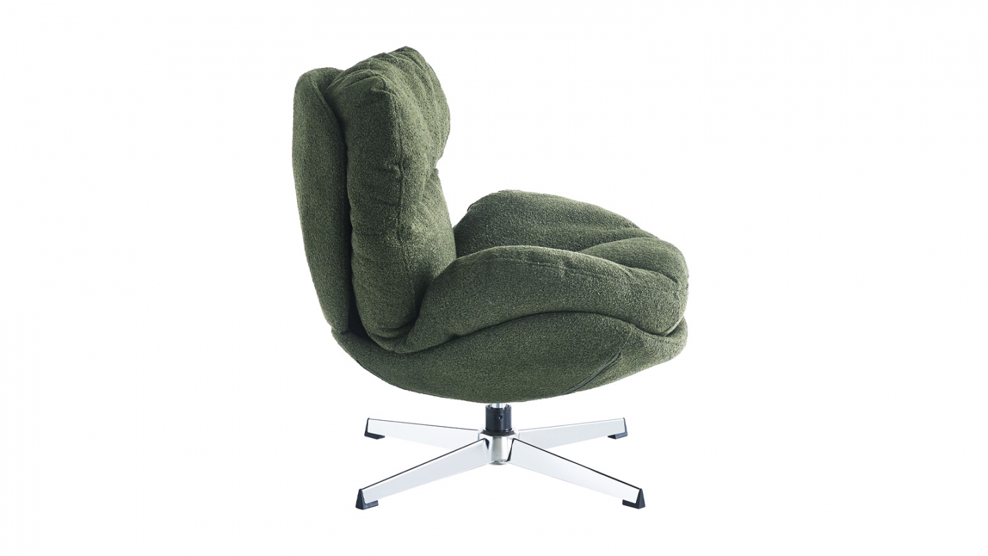 Fauteuil pivotant en tissu bouclé vert kaki et piètement chromé - Oli Fauteuil pivotant en tissu bouclé vert kaki et piètement chromé - Oli
