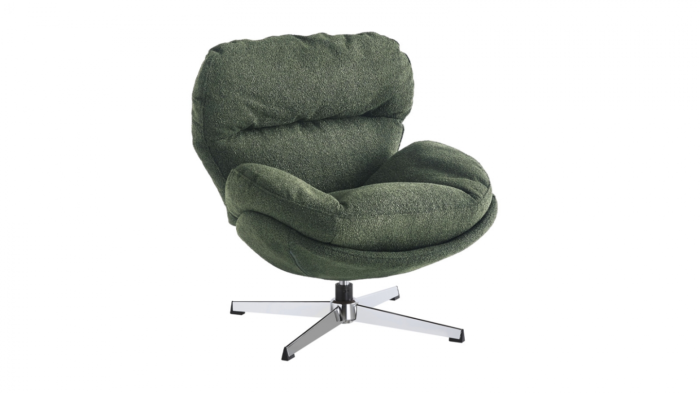Fauteuil pivotant en tissu bouclé vert kaki et piètement chromé - Oli Fauteuil pivotant en tissu bouclé vert kaki et piètement chromé - Oli