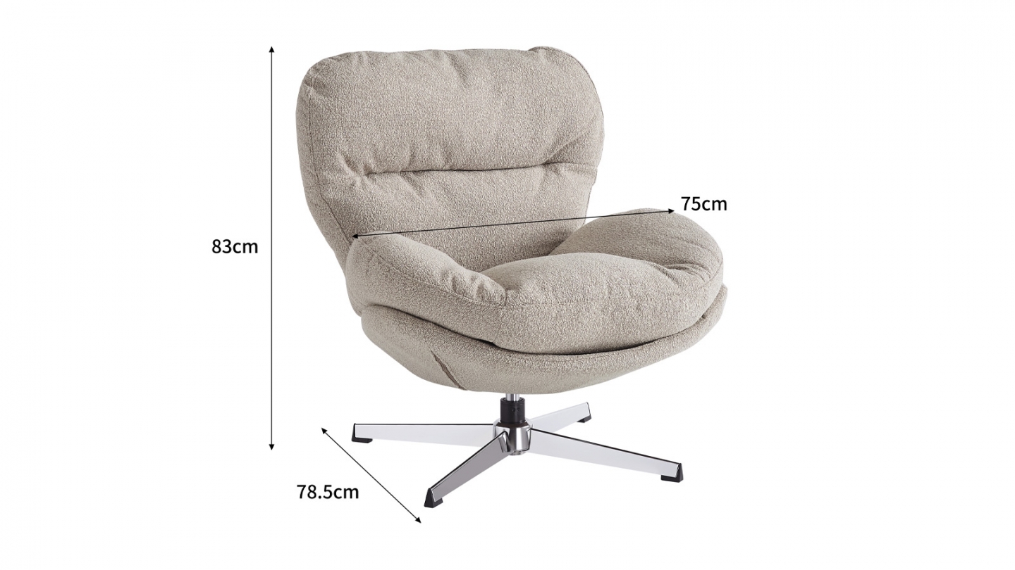 Fauteuil pivotant en tissu bouclé taupe et piètement chromé - Oli Fauteuil pivotant en tissu bouclé taupe et piètement chromé - Oli