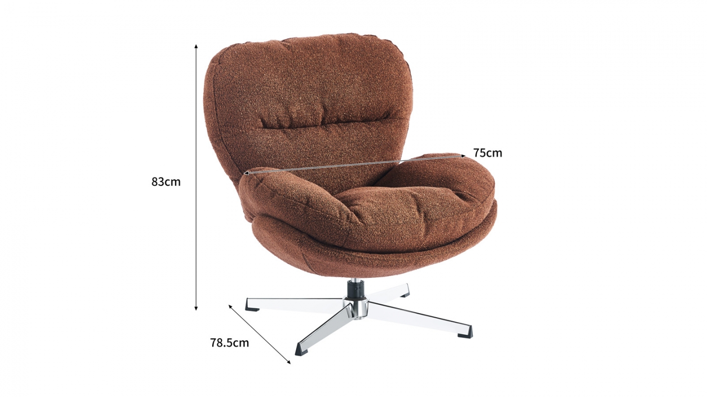 Fauteuil pivotant en tissu bouclé rouille et piètement chromé - Oli Fauteuil pivotant en tissu bouclé rouille et piètement chromé - Oli
