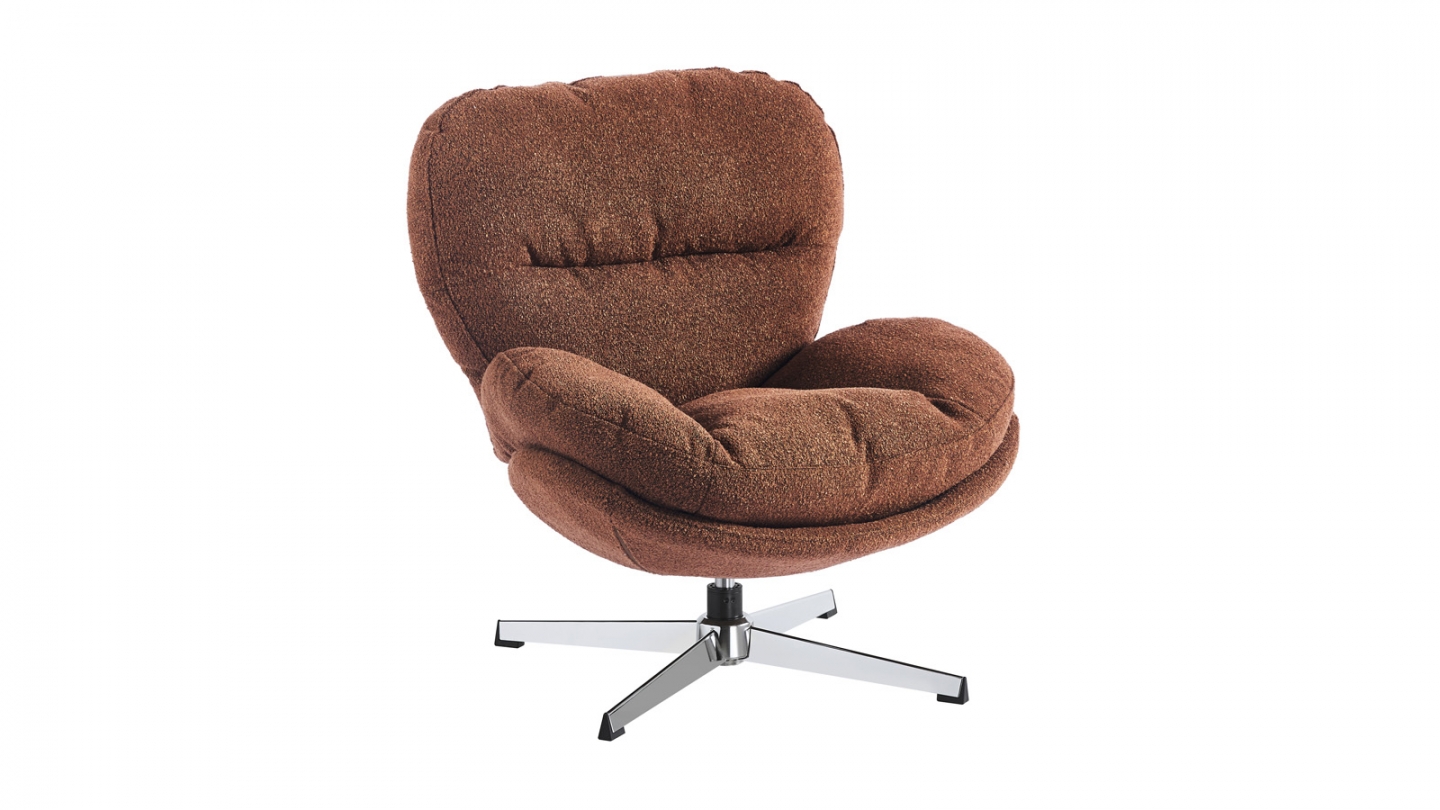 Fauteuil pivotant en tissu bouclé rouille et piètement chromé - Oli Fauteuil pivotant en tissu bouclé rouille et piètement chromé - Oli