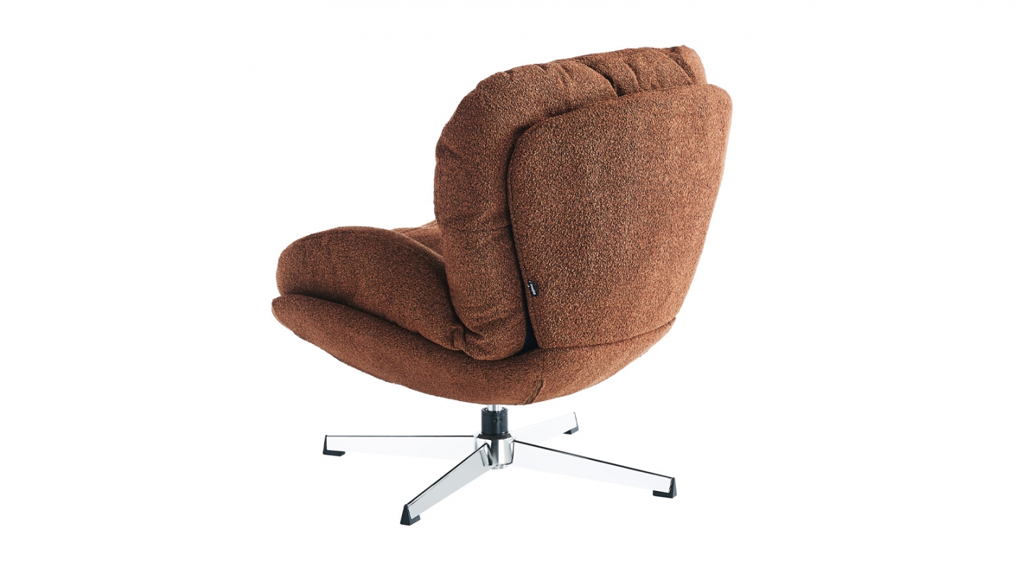 Fauteuil pivotant en tissu bouclé rouille et piètement chromé - Oli Fauteuil pivotant en tissu bouclé rouille et piètement chromé - Oli