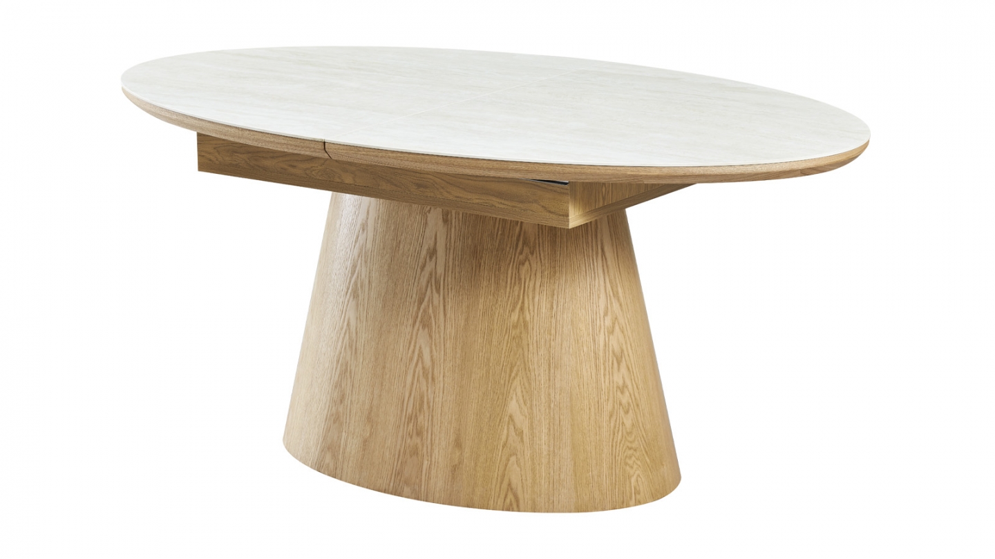Table à manger extensible en chêne clair et céramique effet Travertin 6 à 8 personnes 170/220 cm - Ora Table à manger extensible en chêne clair et céramique effet Travertin 6 à 8 personnes 170/220 cm - Ora