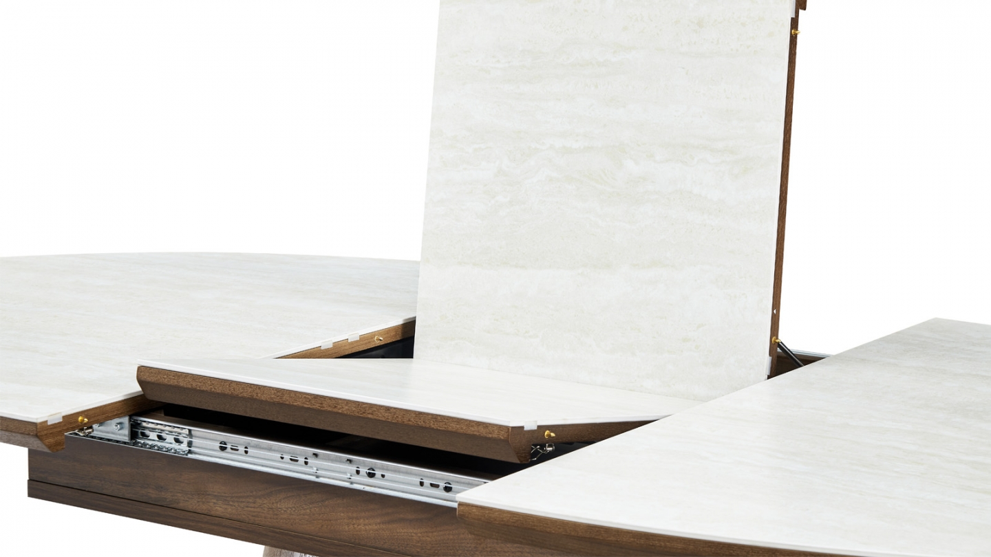 Table à manger extensible en chêne foncé et céramique effet Travertin 6 à 8 personnes 170/220 cm - Ora Table à manger extensible en chêne foncé et céramique effet Travertin 6 à 8 personnes 170/220 cm - Ora