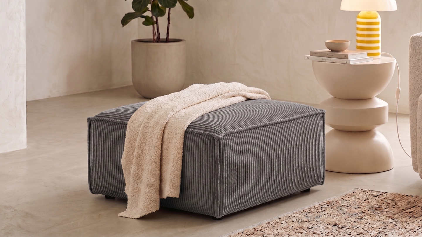 Pouf en velours côtelé gris anthracite - Asti Pouf en velours côtelé gris anthracite - Asti