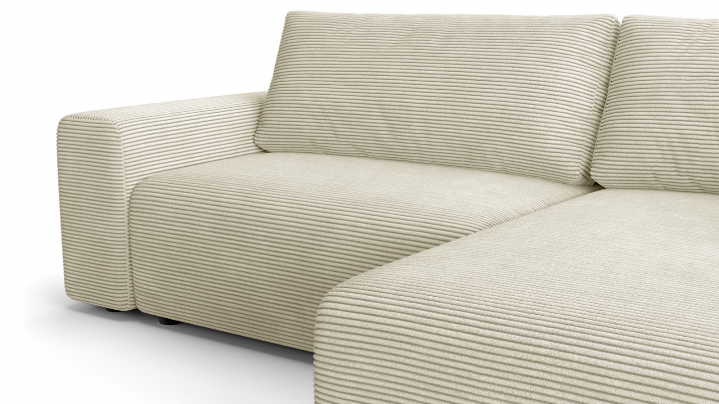 Canapé d'angle réversible convertible 5 places en velours côtelé beige - Luno Canapé d'angle réversible convertible 5 places en velours côtelé beige - Luno