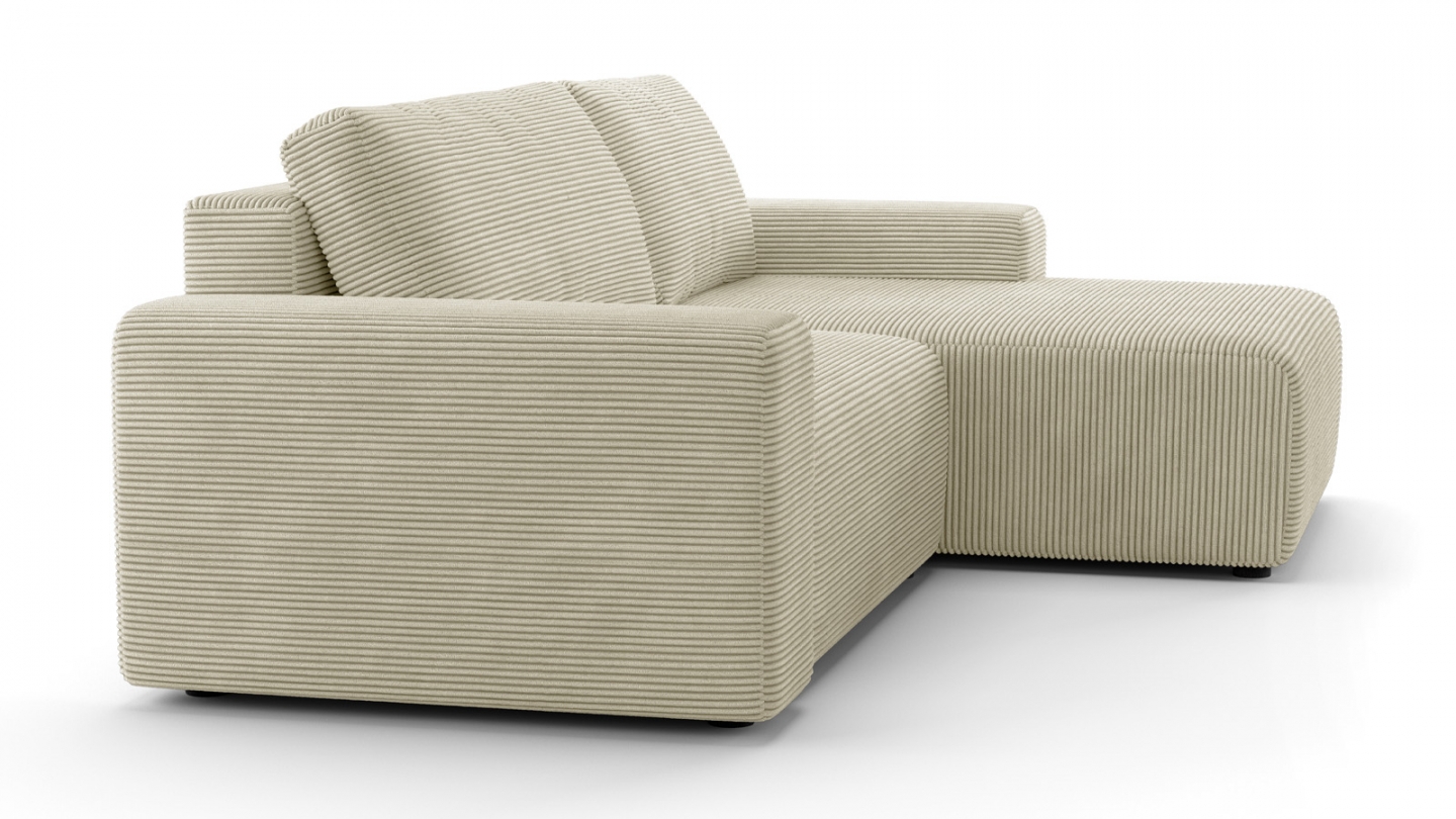 Canapé d'angle réversible convertible 5 places en velours côtelé beige - Luno Canapé d'angle réversible convertible 5 places en velours côtelé beige - Luno