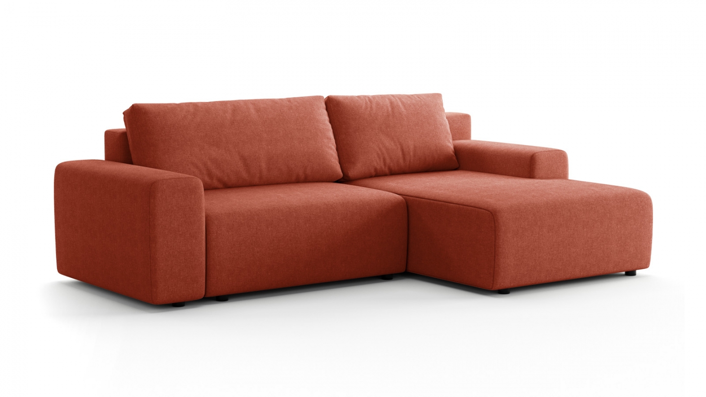 Canapé d'angle réversible convertible 5 places en tissu chenille terracotta - Luno Canapé d'angle réversible convertible 5 places en tissu chenille terracotta - Luno