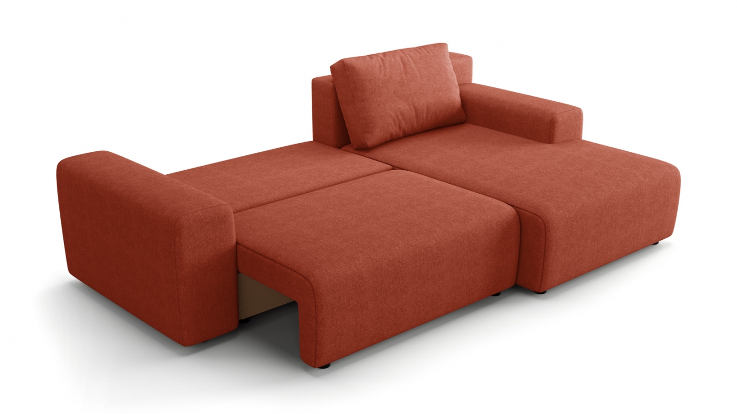 Canapé d'angle réversible convertible 5 places en tissu chenille terracotta - Luno Canapé d'angle réversible convertible 5 places en tissu chenille terracotta - Luno
