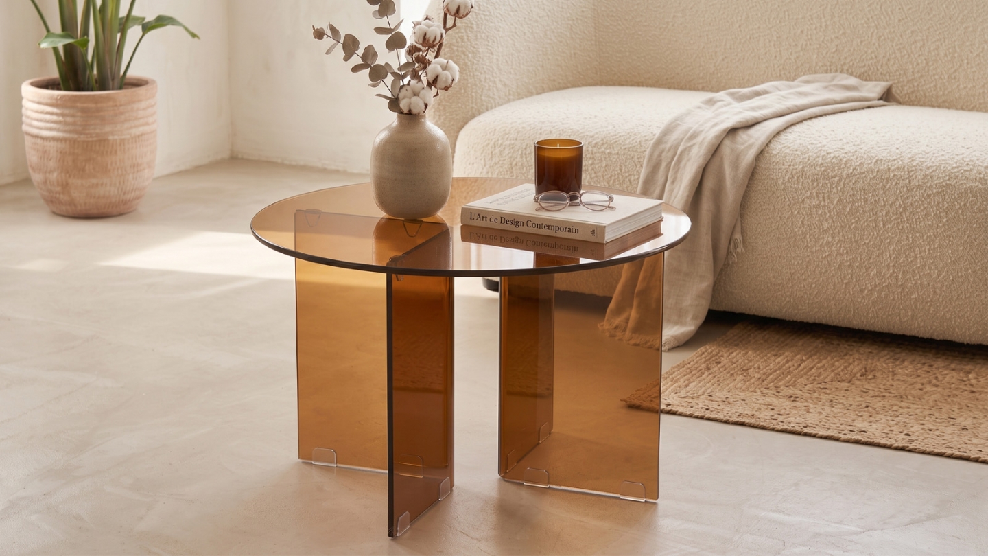 Table basse ronde en verre trempé fumé Ø60 cm - Vibe Table basse ronde en verre trempé fumé Ø60 cm - Vibe