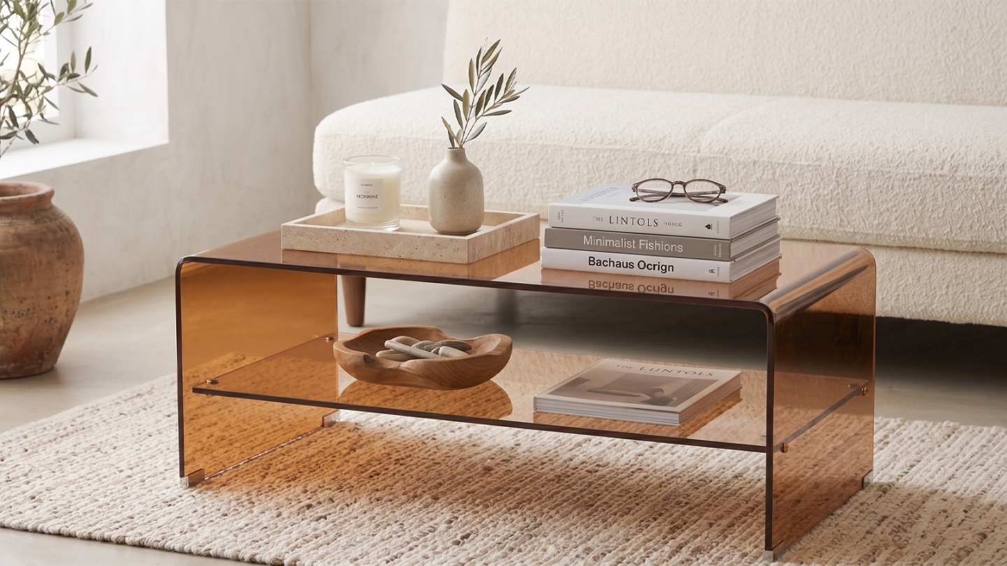 Table basse rectangulaire en verre trempé fumé 110x55 cm - Lorne Table basse rectangulaire en verre trempé fumé 110x55 cm - Lorne
