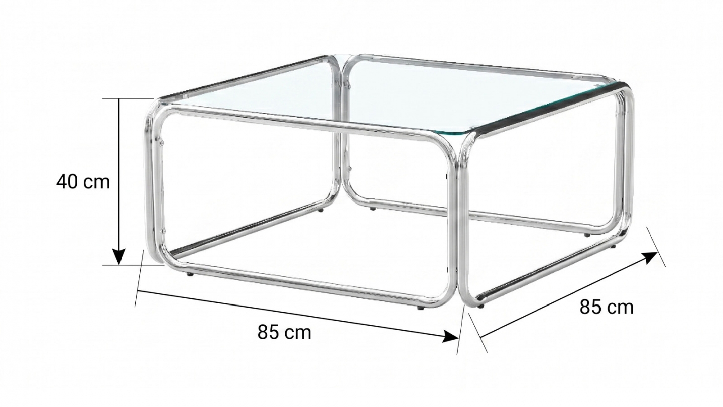 Table basse carrée en acier chromé et verre trempé 85x85 cm - Spritz Table basse carrée en acier chromé et verre trempé 85x85 cm - Spritz