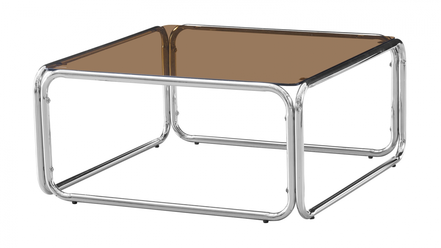 Table basse carrée en acier chromé et verre fumé 85x85 cm - Spritz Table basse carrée en acier chromé et verre fumé 85x85 cm - Spritz
