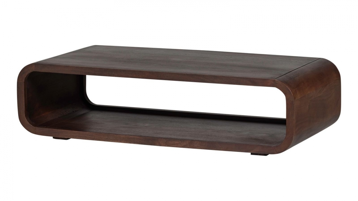 Table basse arrondie façon retro en bois de manguier brun foncé 120 cm - Kinu Table basse arrondie façon retro en bois de manguier brun foncé 120 cm - Kinu