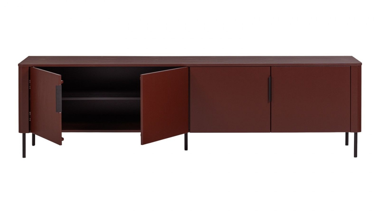 Meuble TV en pin cannelé bordeaux 200 cm - Gunnar Meuble TV en pin cannelé bordeaux 200 cm - Gunnar