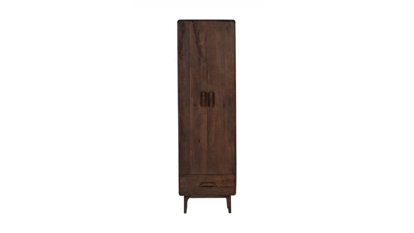 Buffet haut en bois de manguier sculpté brun foncé 60 cm - Liya Buffet haut en bois de manguier sculpté brun foncé 60 cm - Liya