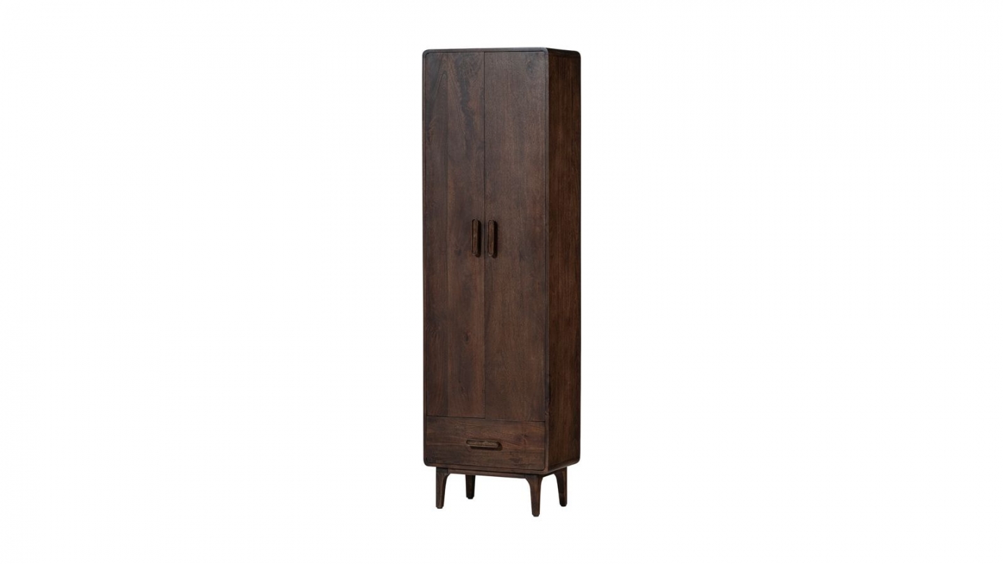 Buffet haut en bois de manguier sculpté brun foncé 60 cm - Liya Buffet haut en bois de manguier sculpté brun foncé 60 cm - Liya