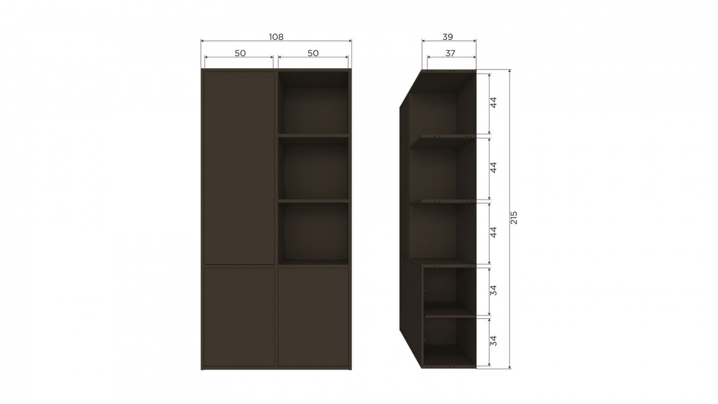 Buffet haut 3 portes - 3 niches à droite - en pin cannelé brun moyen 108 cm - Meggy Buffet haut 3 portes - 3 niches à droite - en pin cannelé brun moyen 108 cm - Meggy