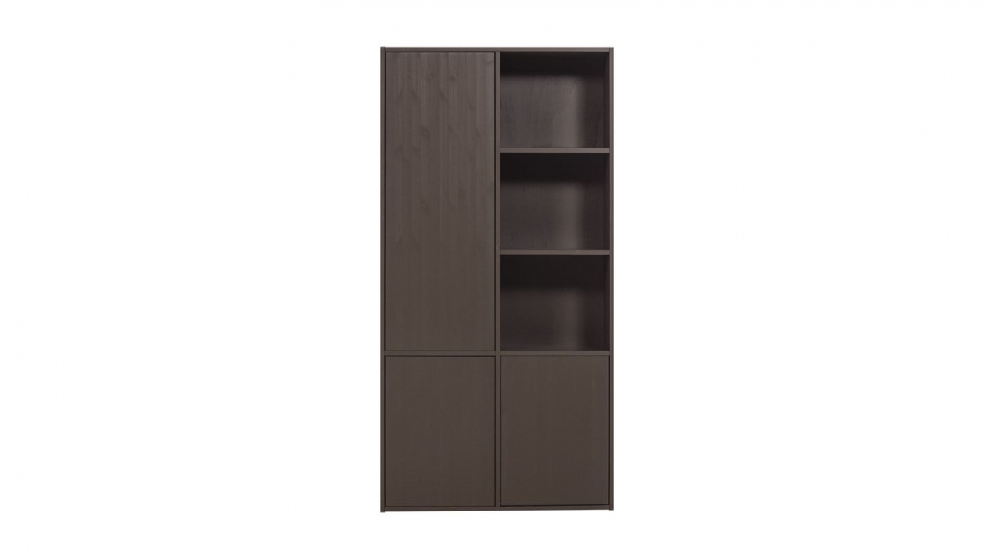 Buffet haut 3 portes - 3 niches à droite - en pin cannelé brun moyen 108 cm - Meggy Buffet haut 3 portes - 3 niches à droite - en pin cannelé brun moyen 108 cm - Meggy