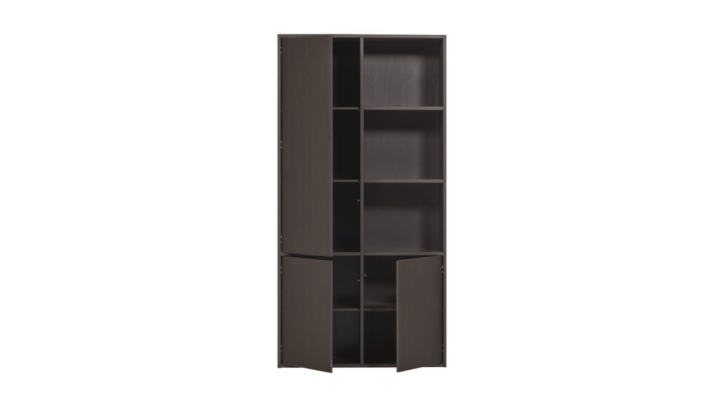 Buffet haut 3 portes - 3 niches à droite - en pin cannelé brun moyen 108 cm - Meggy Buffet haut 3 portes - 3 niches à droite - en pin cannelé brun moyen 108 cm - Meggy