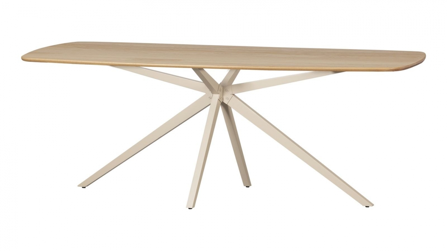 Table à manger rectangulaire à bords arrondis en chêne clair, piètement étoile 220 cm - Tablo Table à manger rectangulaire à bords arrondis en chêne clair, piètement étoile 220 cm - Tablo