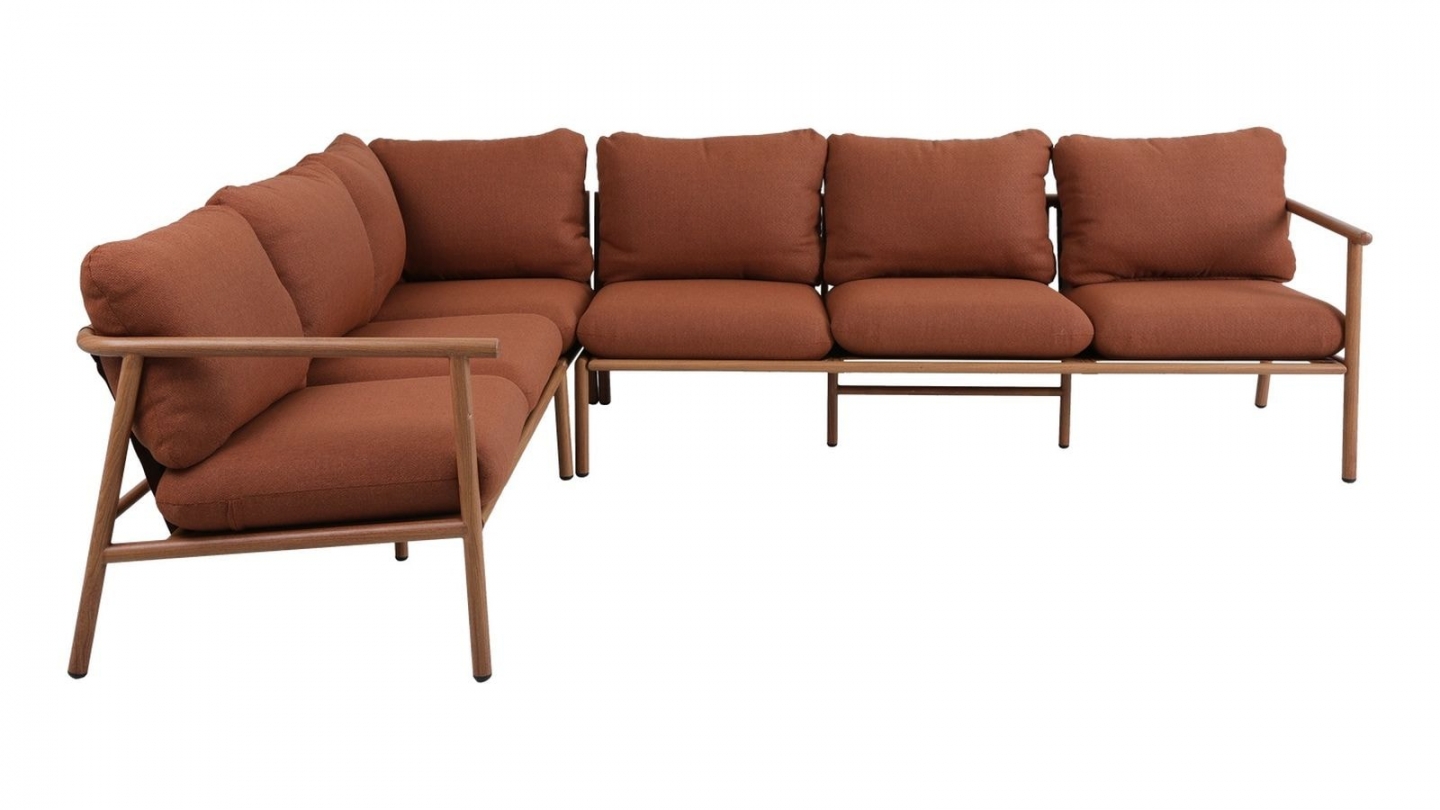 Salon de jardin d'angle modulable 5/6 places en aluminium terracotta - Cavero Salon de jardin d'angle modulable 5/6 places en aluminium terracotta - Cavero