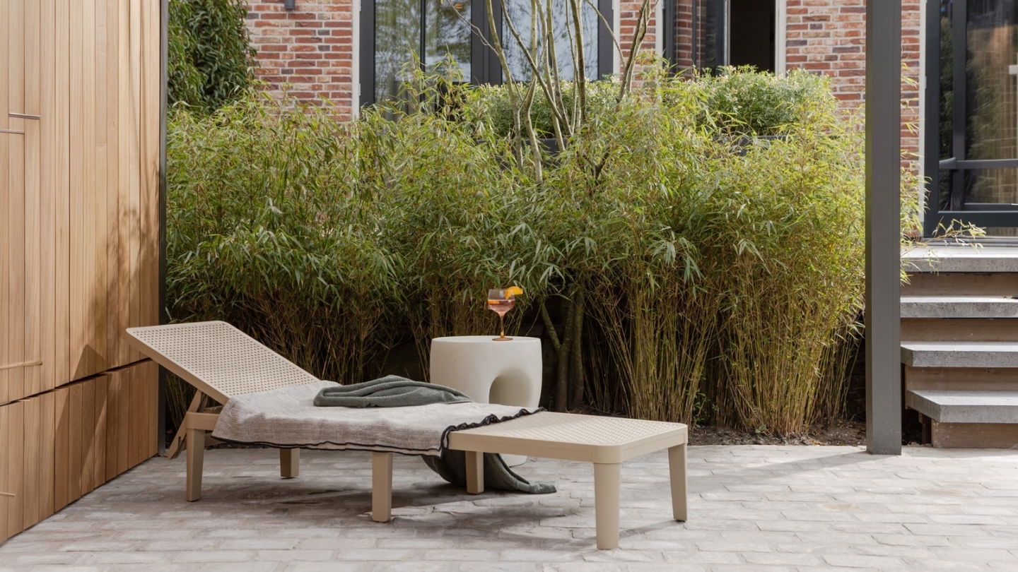 Chaise longue de jardin réglable sable - Jinte Chaise longue de jardin réglable sable - Jinte
