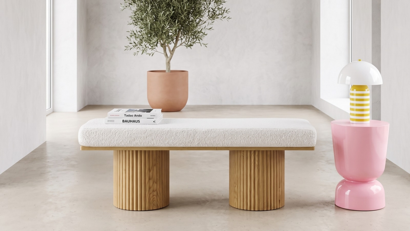 Banc en tissu bouclé beige - Mahe Banc en tissu bouclé beige - Mahe