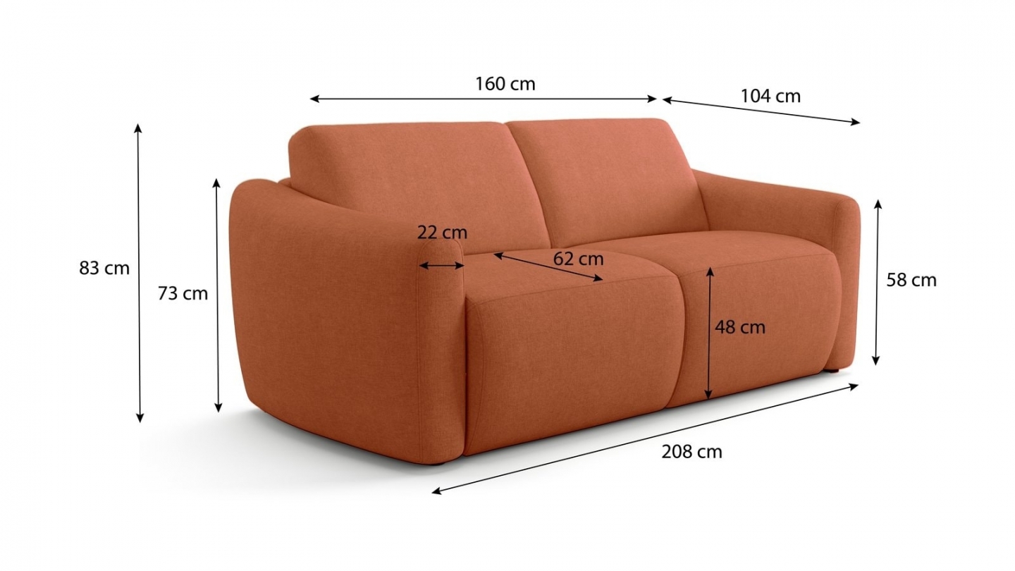 Canapé droit convertible 3 places en tissu chenille terracotta - ouverture express - Suzie Canapé droit convertible 3 places en tissu chenille terracotta - ouverture express - Suzie