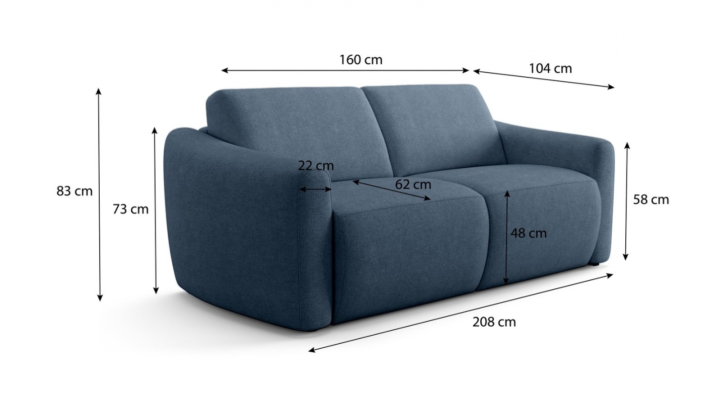 Canapé droit convertible 3 places en tissu chenille bleu foncé - ouverture express - Suzie Canapé droit convertible 3 places en tissu chenille bleu foncé - ouverture express - Suzie