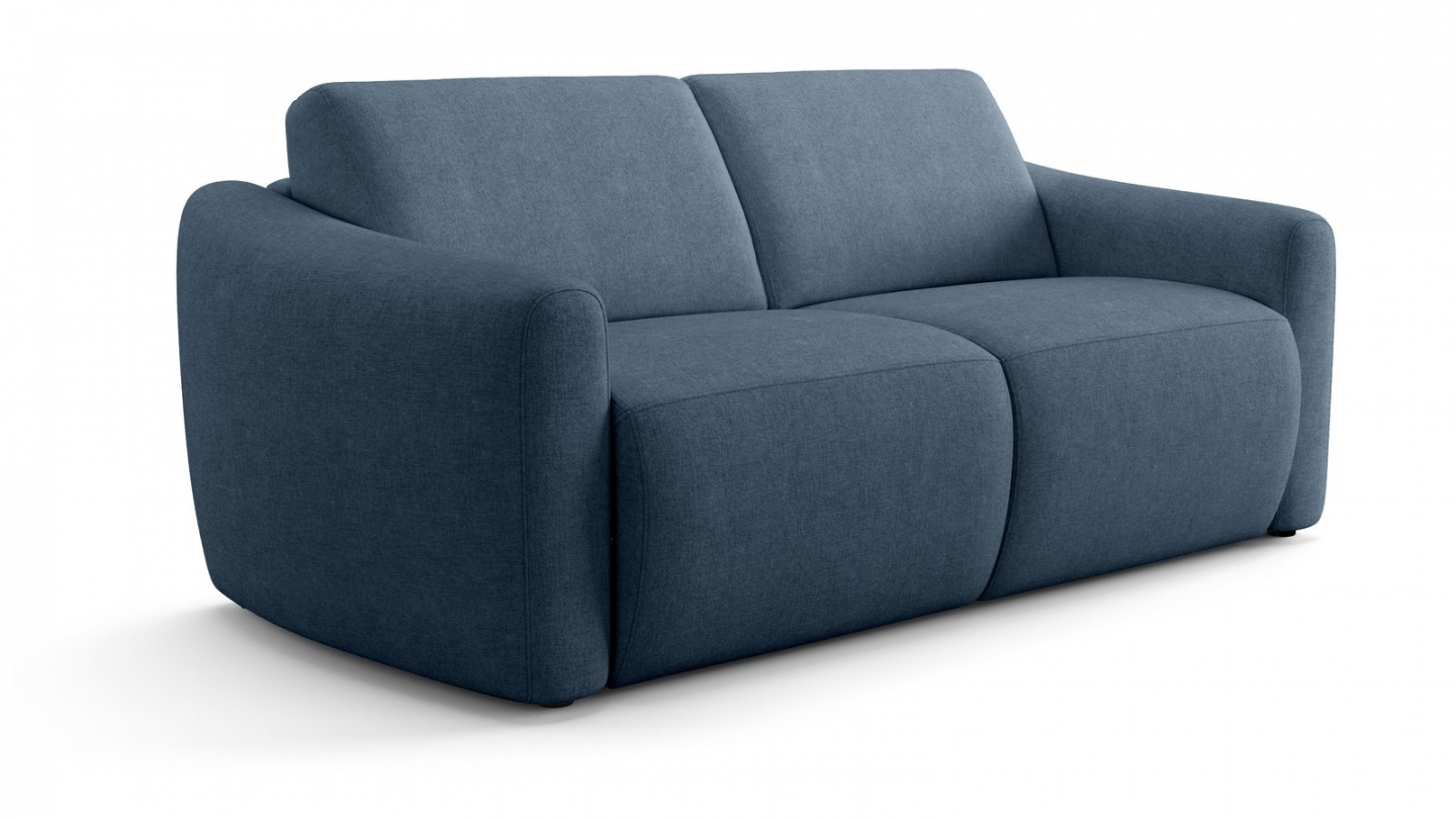 Canapé droit convertible 3 places en tissu chenille bleu foncé - ouverture express - Suzie Canapé droit convertible 3 places en tissu chenille bleu foncé - ouverture express - Suzie