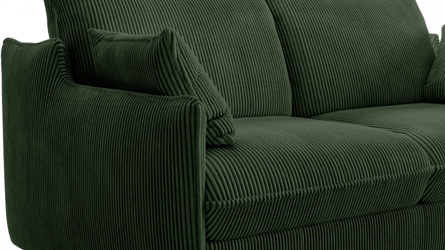 Canapé droit convertible 3 places en velours côtelé vert forêt - ouverture express - Astoria Canapé droit convertible 3 places en velours côtelé vert forêt - ouverture express - Astoria