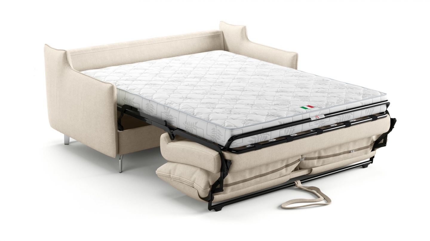 Canapé droit convertible 3 places en tissu chenille beige - ouverture express - Astoria Canapé droit convertible 3 places en tissu chenille beige - ouverture express - Astoria