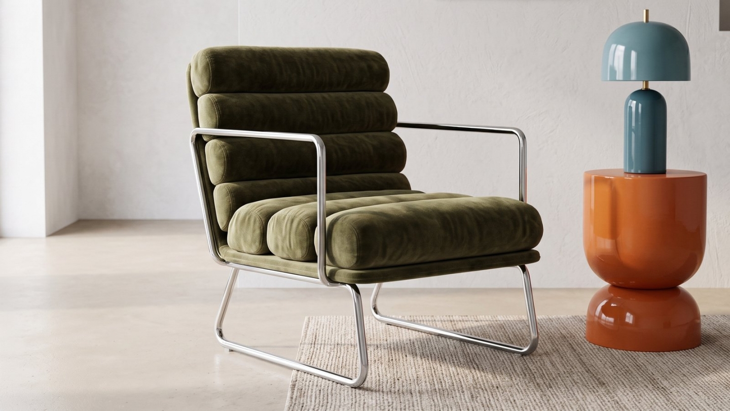 Fauteuil en tissu chenille vert kaki - Vania Fauteuil en tissu chenille vert kaki - Vania