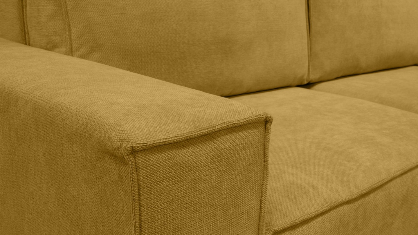 Canapé d'angle convertible réversible 5 places avec coffre de rangement en tissu chenille bronze - Harper Canapé d'angle convertible réversible 5 places avec coffre de rangement en tissu chenille bronze - Harper