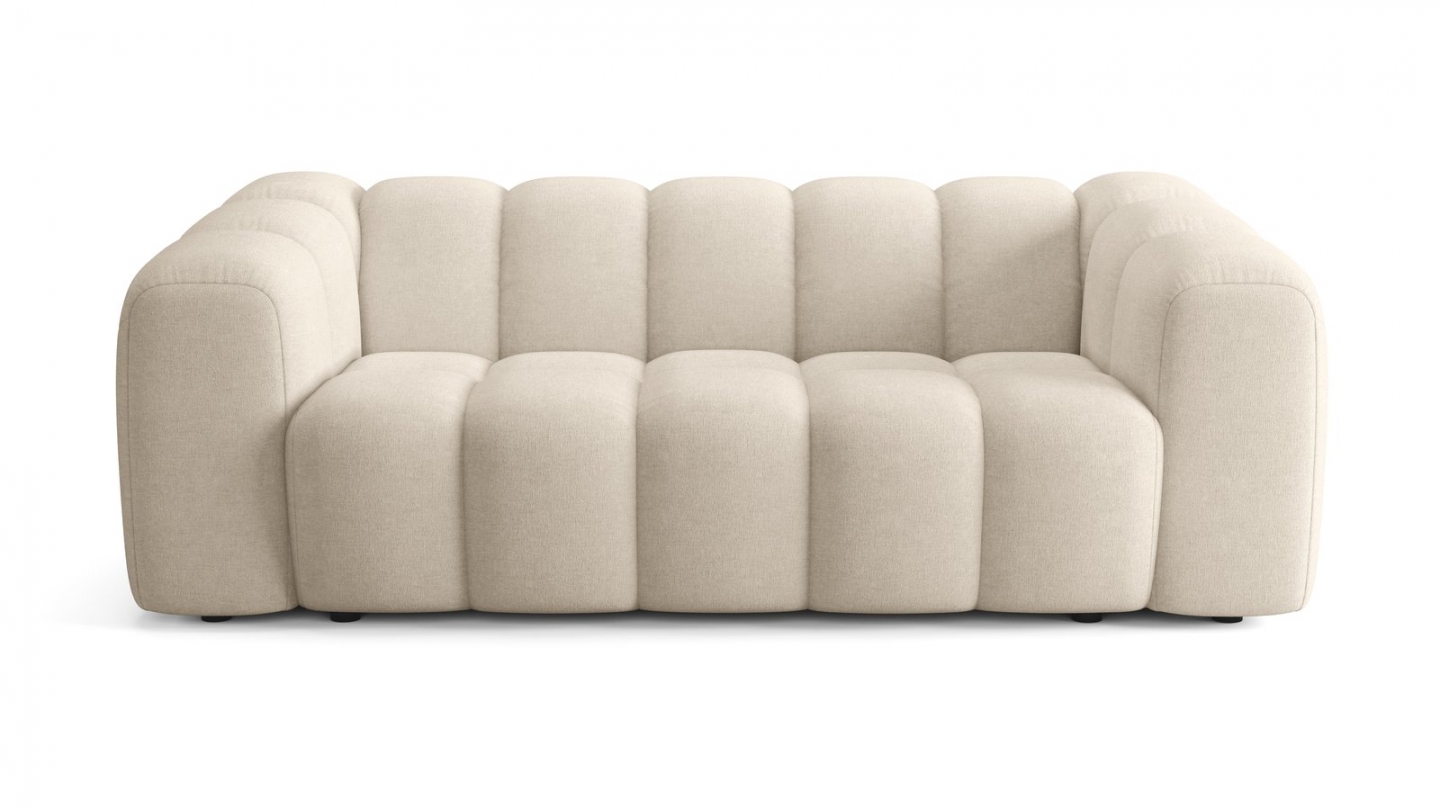 Canapé capitonné convertible 3 places en tissu chenille beige - ouverture express - Belleville Canapé capitonné convertible 3 places en tissu chenille beige - ouverture express - Belleville