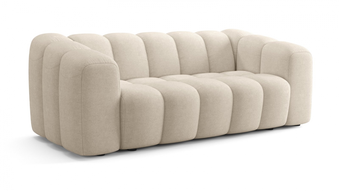Canapé capitonné convertible 3 places en tissu chenille beige - ouverture express - Belleville Canapé capitonné convertible 3 places en tissu chenille beige - ouverture express - Belleville