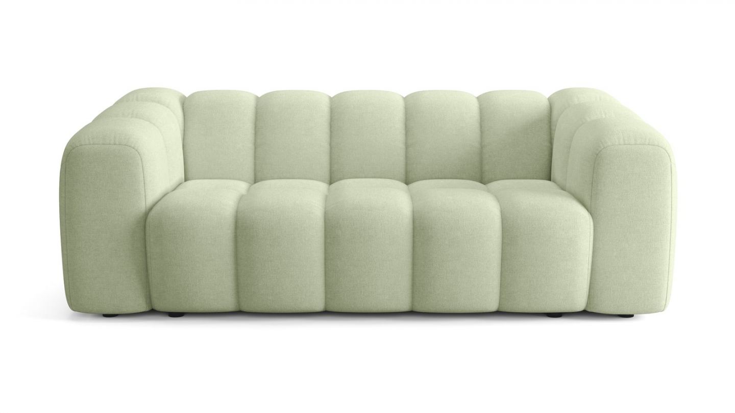 Canapé capitonné convertible 3 places en tissu chenille vert sauge - ouverture express - Belleville Canapé capitonné convertible 3 places en tissu chenille vert sauge - ouverture express - Belleville