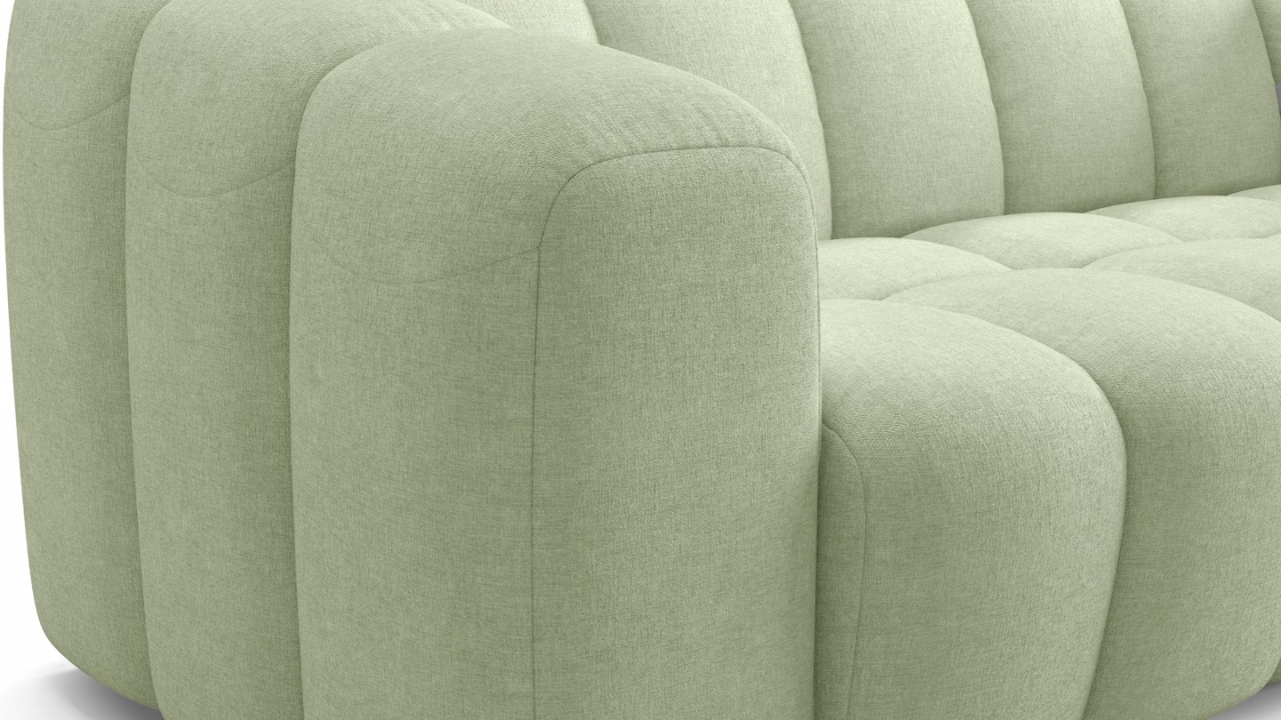 Canapé capitonné convertible 3 places en tissu chenille vert sauge - ouverture express - Belleville Canapé capitonné convertible 3 places en tissu chenille vert sauge - ouverture express - Belleville